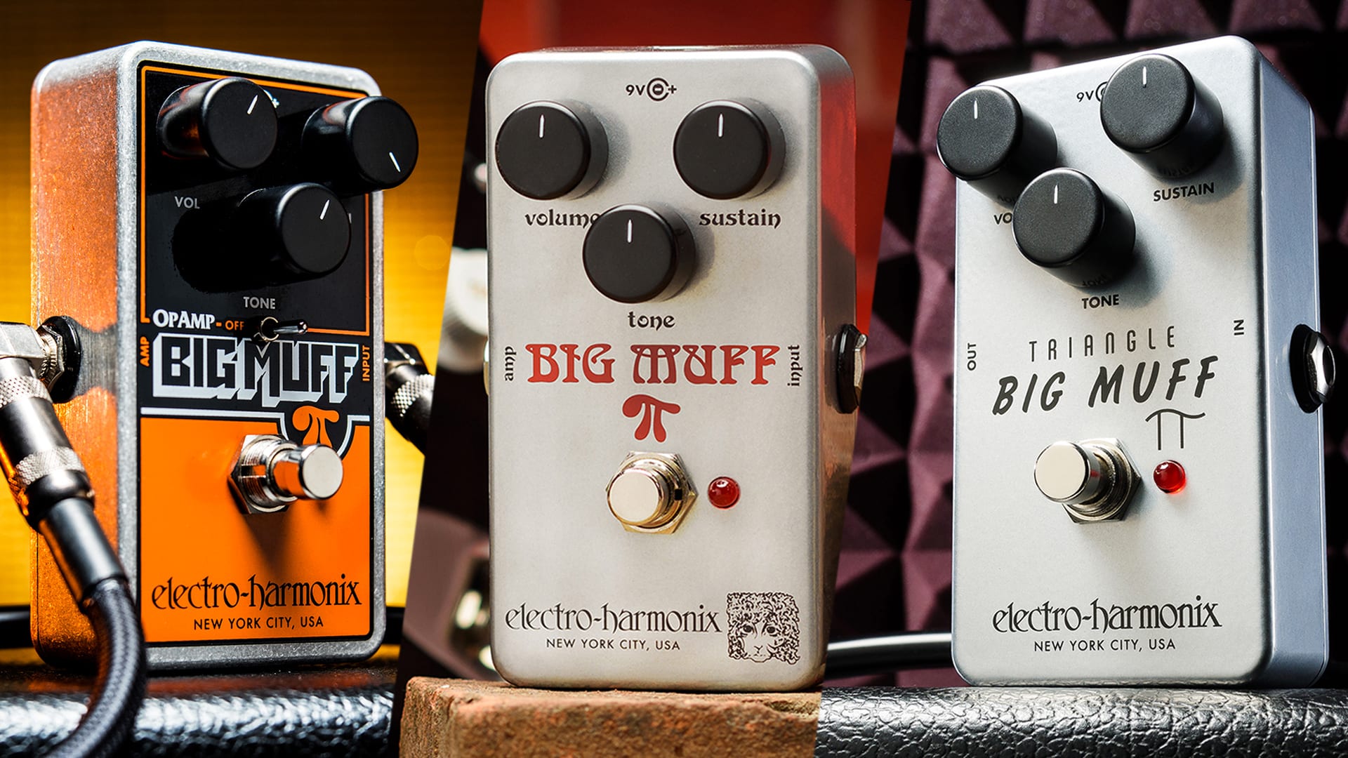 Triangle, Ram's Head and Op-Amp Big Muffs Side-by-Side